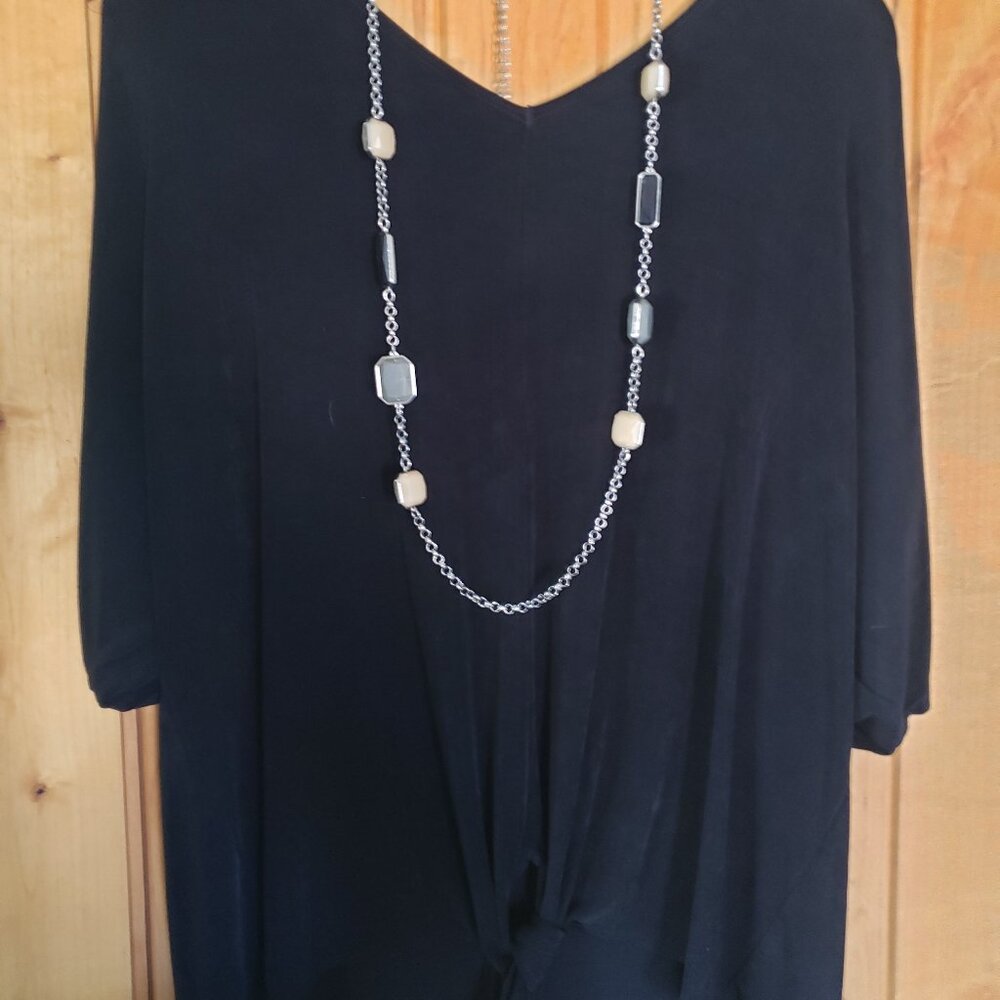 Chico's Long Silvertone Necklace with Chunky Stones